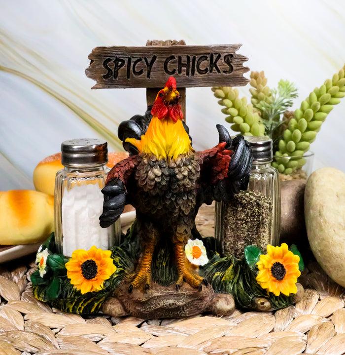 ebros gift Ebros Gift Hot & Spicy Chicks Sign Rooster Glass Salt Pepper Shakers Holder