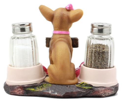 Ebros Gift Ebros Gift Hot & Spicy Glamour Pink Girl Chihuahua Dog Glass Salt Pepper Shakers Holder Figurine Teacup Female Chihuahua Decor