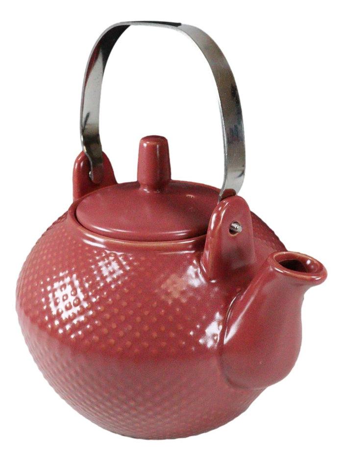 Ebros Gift Ebros Gift Imperial Spotted Texture Teapot With Stainless Steel Handle 28oz (Red)