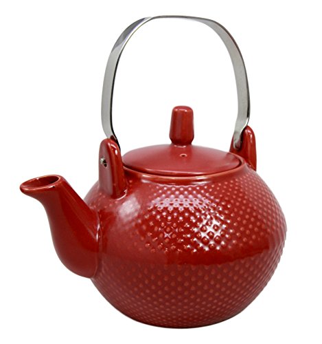 Ebros Gift Ebros Gift Imperial Spotted Texture Teapot With Stainless Steel Handle 28oz (Red)