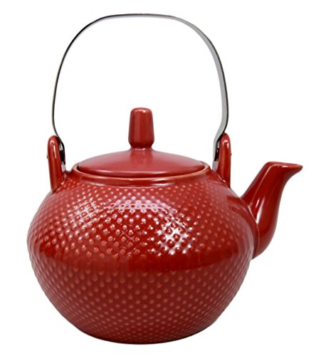 Ebros Gift Ebros Gift Imperial Spotted Texture Teapot With Stainless Steel Handle 28oz (Red)