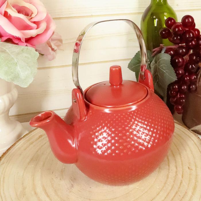 ebros gift Ebros Gift Imperial Spotted Texture Teapot With Stainless Steel Handle 28oz (Red)