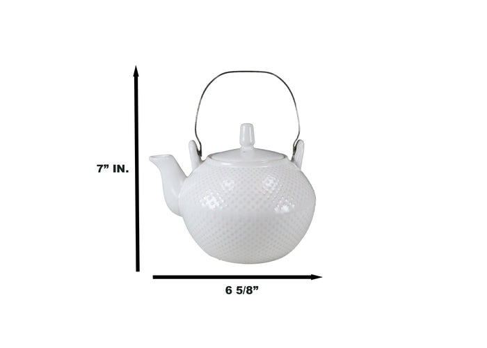 Ebros Gift Ebros Gift Imperial Spotted Texture Teapot With Stainless Steel Handle 28oz (White)