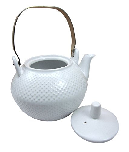 Ebros Gift Ebros Gift Imperial Spotted Texture Teapot With Stainless Steel Handle 28oz (White)