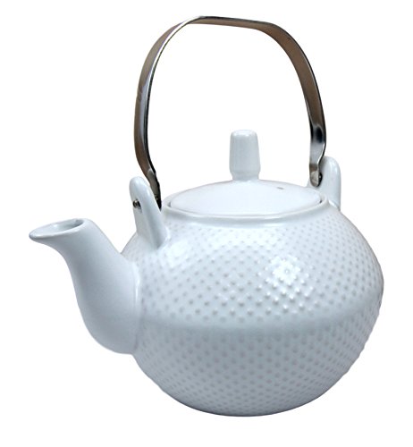 Ebros Gift Ebros Gift Imperial Spotted Texture Teapot With Stainless Steel Handle 28oz (White)