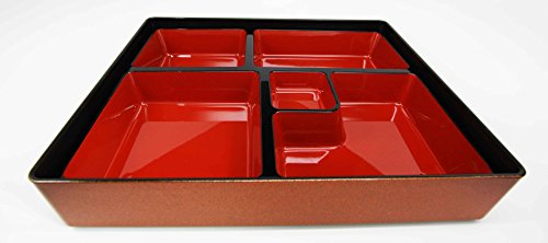 Ebros Gift Ebros Gift Japanese 5 Compartments Bento Box Lacquered Plastic Serving Platter Gold