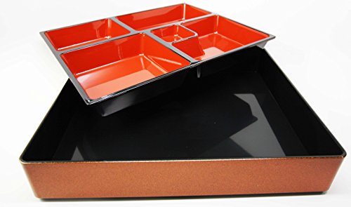 Ebros Gift Ebros Gift Japanese 5 Compartments Bento Box Lacquered Plastic Serving Platter Gold