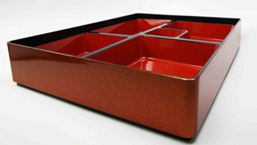 Ebros Gift Ebros Gift Japanese 5 Compartments Bento Box Lacquered Plastic Serving Platter Gold