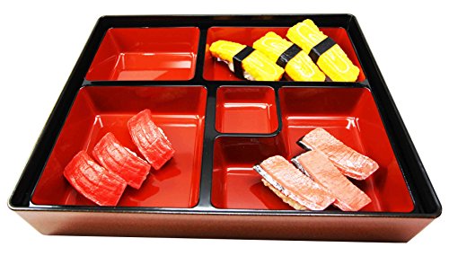 ebros gift Ebros Gift Japanese 5 Compartments Bento Box Lacquered Plastic Serving Platter Gold
