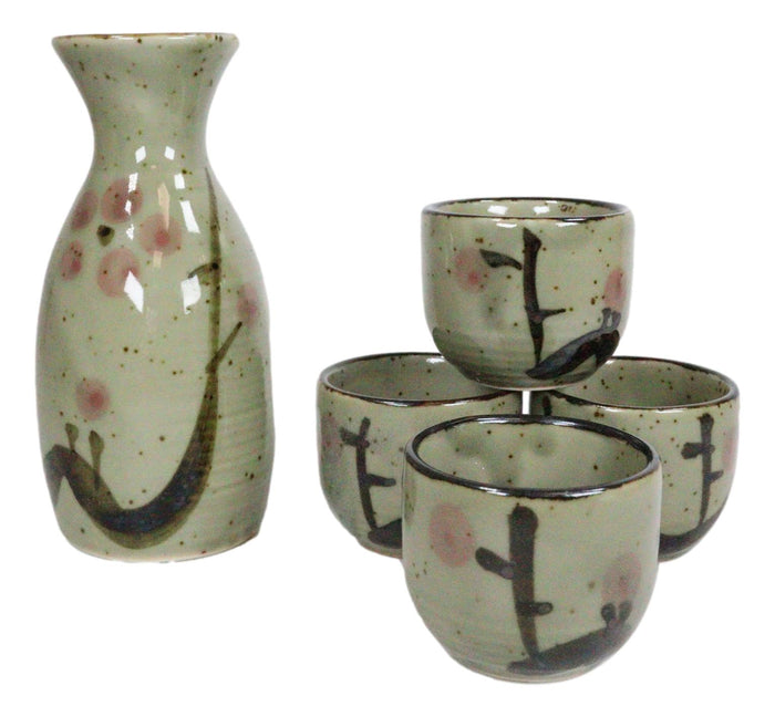 Ebros Gift Ebros Gift Japanese 5oz Ceramic Matcha Cherry Blossom Sake Set Flask With Four Cups Made In Japan
