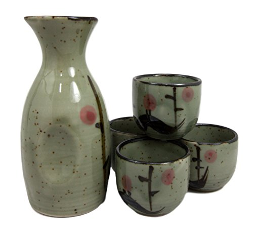 Ebros Gift Ebros Gift Japanese 5oz Ceramic Matcha Cherry Blossom Sake Set Flask With Four Cups Made In Japan