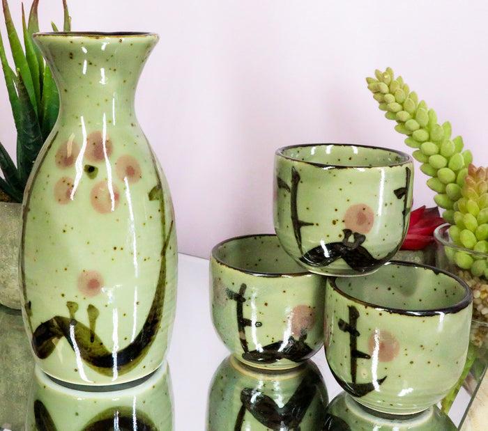 ebros gift Ebros Gift Japanese 5oz Ceramic Matcha Cherry Blossom Sake Set Flask With Four Cups Made In Japan