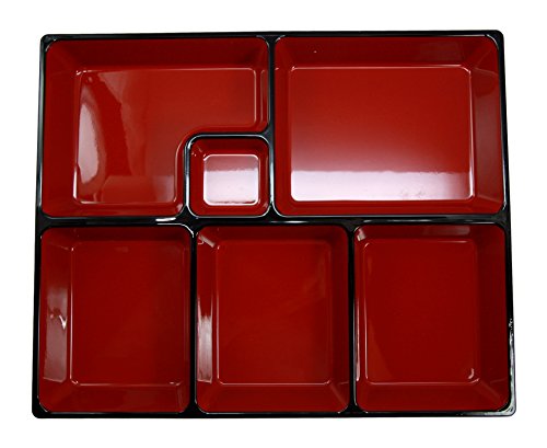 Ebros Gift Ebros Gift Japanese 6 Compartments Bento Box Style Lacquered Plastic Serving Or Display Platter Tray 11.5" By 9.25"