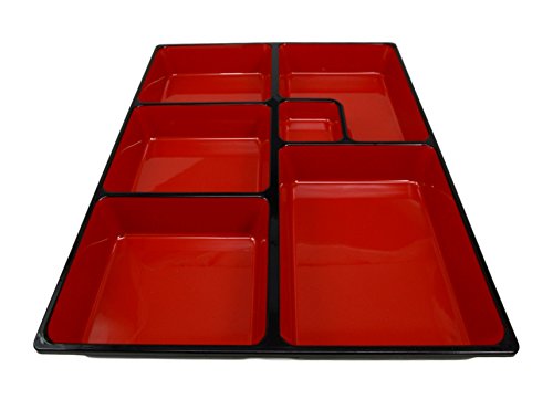 Ebros Gift Ebros Gift Japanese 6 Compartments Bento Box Style Lacquered Plastic Serving Or Display Platter Tray 11.5" By 9.25"