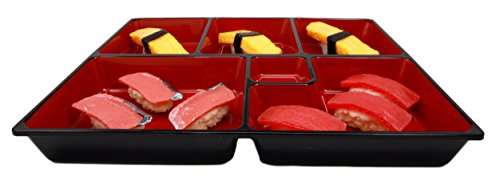 Ebros Gift Ebros Gift Japanese 6 Compartments Bento Box Style Lacquered Plastic Serving Or Display Platter Tray 11.5" By 9.25"