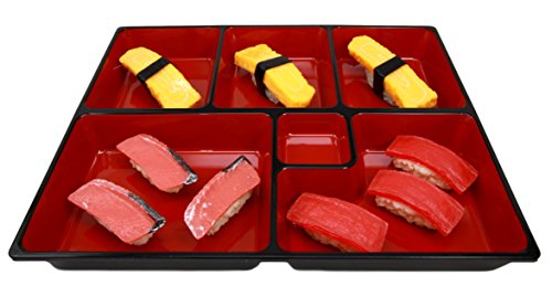 ebros gift Ebros Gift Japanese 6 Compartments Bento Box Style Lacquered Plastic Serving or Display Platter Tray 11.5" by 9.25"