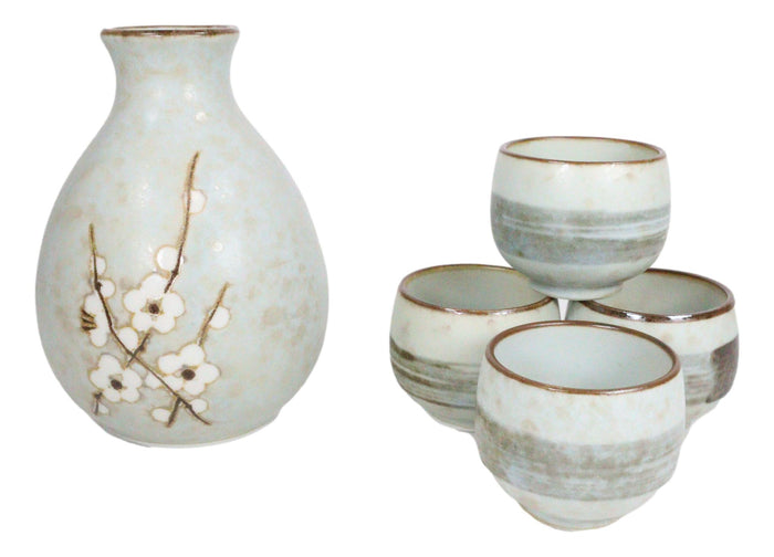 Ebros Gift Ebros Gift Japanese 9oz Ceramic Ocean Blue Cherry Blossoms Sake Set Flask With Four Cups