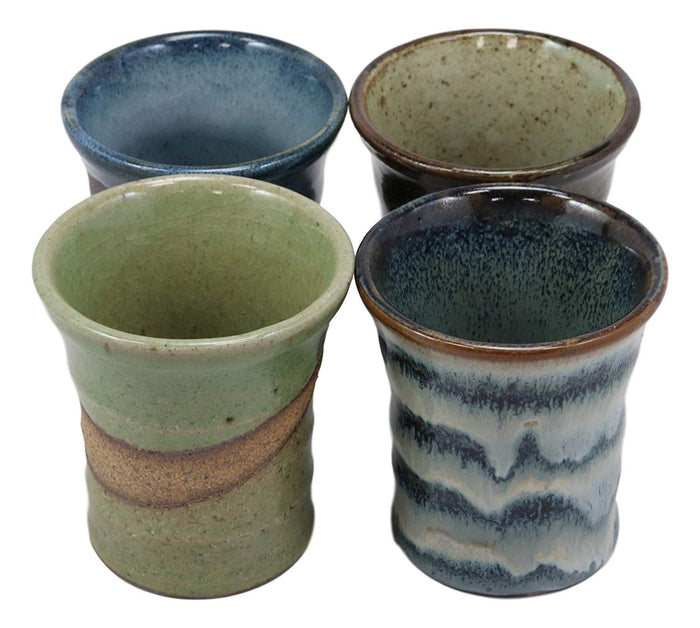 ebros gift Ebros Gift Japanese Colorful Abstract Art Natural Glazed Porcelain 5oz Drink Coffee Tea Cup Set of 4 Made In Japan Artistic Pottery Decor Of Asian Fusion Decorative Earthenware Drinking Cups