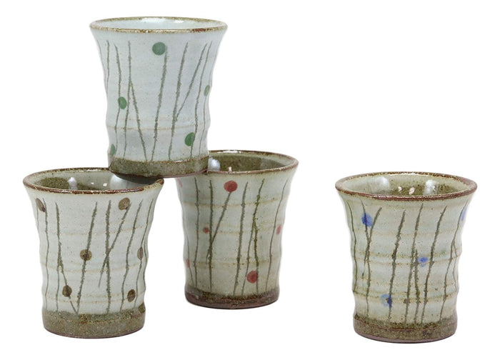 Ebros Gift Ebros Gift Japanese Colorful Catkins Pussy Willows Natural Glazed Porcelain 5oz Drink Coffee Tea Cup Set Of 4 Made In Japan Artistic Pottery Decor Of Asian Fusion Decorative Earthenware Drinking Cups
