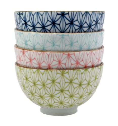Ebros Gift Ebros Gift Japanese Colorful Matrix Polygon Bowls Food Safe 4.5" Diameter Japanese Decorative Bowl Set Of 4 Ceramic