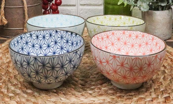 ebros gift Ebros Gift Japanese Colorful Matrix Polygon Bowls Food Safe 4.5" Diameter Japanese Decorative Bowl Set of 4 Ceramic