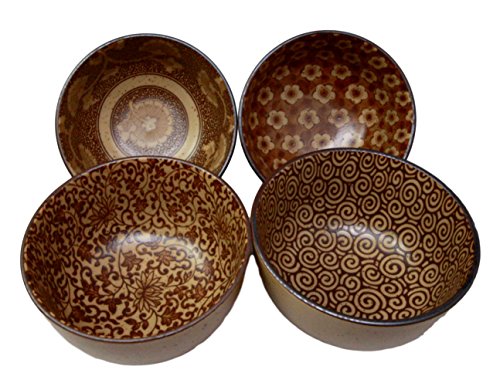 Ebros Gift Ebros Gift Japanese Floral Blossom Sepia Brown Color Food Safe 5" Diameter Decorative Bowl Set Of 4 Ceramic