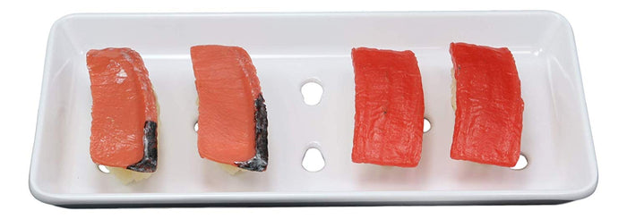 Ebros Gift Ebros Gift Japanese Raw Food Preparation And Storage White Neta Zara Melamine Sushi Sashimi Chef Serving Plate With Drip Holes For Sushi Case 8.25"L X 3.75"W Restaurant Supply (Pack Of 2)