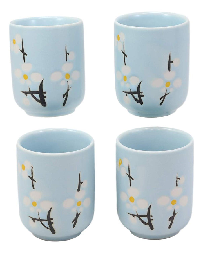 Ebros Gift Ebros Gift Japanese Sakura Pastel Sky Blue Cherry Blossom Design Porcelain 20oz Tea Pot And 4 Cups Set Home Decor Asian Living Teapots Decorative Party Hosting Dining Table Accessories