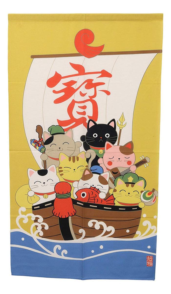 ebros gift Ebros Gift Japanese Style Uncut Noren Doorway Curtain Tapestry Standard 59.25" Long 33.5" Wide for Restaurant Or Home Room Divider Decor Curtains (7 Good Fortune Maneki Neko Cats)