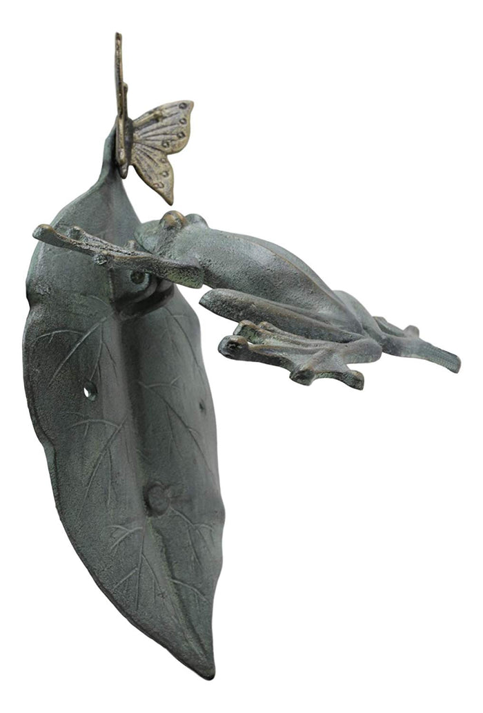 Ebros Gift Ebros Gift Large 12" Tall Aluminum Metal Whimsical Frog On Giant Leaf With Butterfly Door Knocker Statue Zen Feng Shui Frogs Home Decorative Accent Sculpture