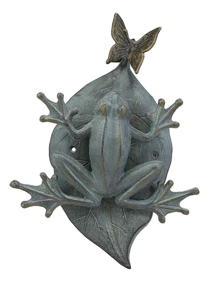 Ebros Gift Ebros Gift Large 12" Tall Aluminum Metal Whimsical Frog On Giant Leaf With Butterfly Door Knocker Statue Zen Feng Shui Frogs Home Decorative Accent Sculpture