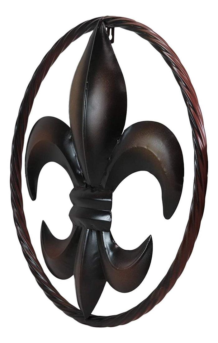 Ebros Gift Ebros Gift Large 18" Wide Vintage Rustic Fleur De Lis Medallion With Braided Rope Border Design Metal Circle Wall Hanging Decor 3D Art Greeting Plaque Southern Western Country Decorative Accent