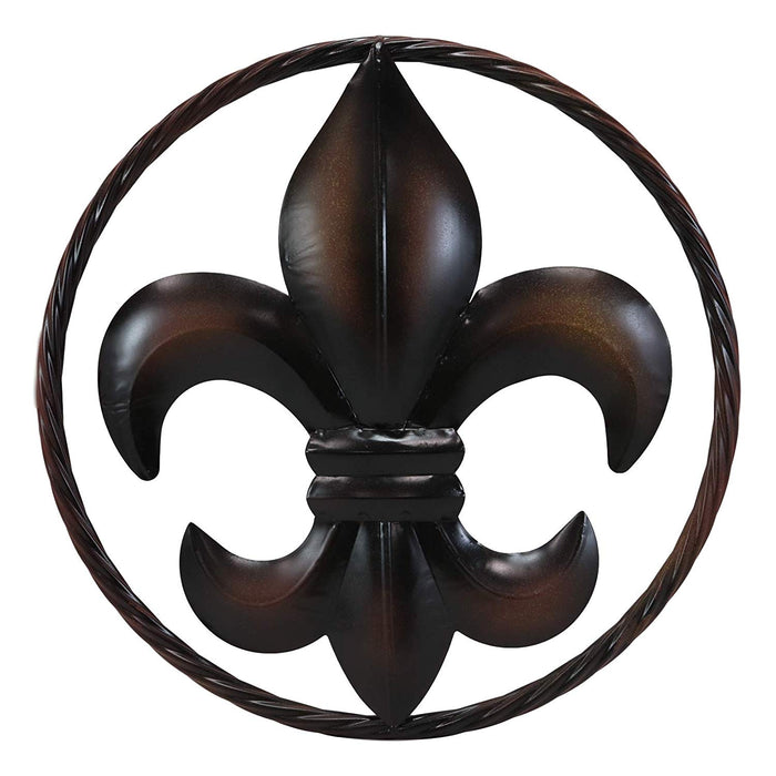 Ebros Gift Ebros Gift Large 18" Wide Vintage Rustic Fleur De Lis Medallion With Braided Rope Border Design Metal Circle Wall Hanging Decor 3D Art Greeting Plaque Southern Western Country Decorative Accent