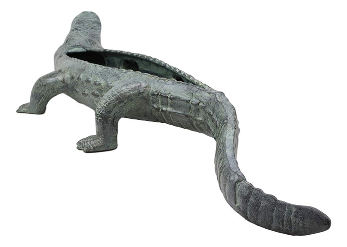Ebros Gift Ebros Gift Large 24.5" Long Aluminum Metal Realistic Snapping Alligator Garden Greeter Planter Accent Statue Lake Home Patio Pool Exotic Decor Of Alligators Crocodile Gator Decorative Sculpture
