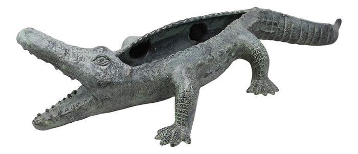 Ebros Gift Ebros Gift Large 24.5" Long Aluminum Metal Realistic Snapping Alligator Garden Greeter Planter Accent Statue Lake Home Patio Pool Exotic Decor Of Alligators Crocodile Gator Decorative Sculpture