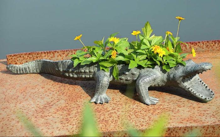 ebros gift Ebros Gift Large 24.5" Long Aluminum Metal Realistic Snapping Alligator Garden Greeter Planter Accent Statue Lake Home Patio Pool Exotic Decor of Alligators Crocodile Gator Decorative Sculpture