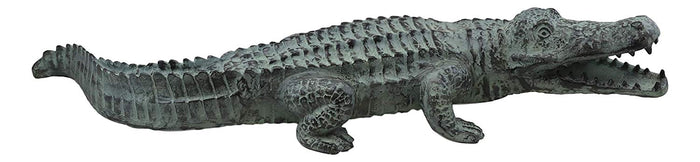 Ebros Gift Ebros Gift Large 32" Long Aluminum Metal Realistic Snapping Alligator 'Gargantuan' Garden Greeter Accent Statue Lake Home Patio Pool Exotic Decor Of Alligators Crocodile Gator Decorative Sculpture