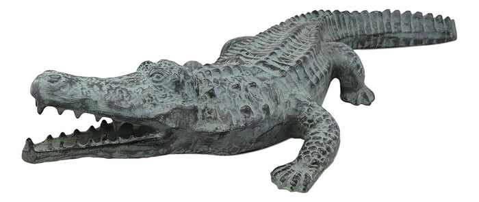Ebros Gift Ebros Gift Large 32" Long Aluminum Metal Realistic Snapping Alligator 'Gargantuan' Garden Greeter Accent Statue Lake Home Patio Pool Exotic Decor Of Alligators Crocodile Gator Decorative Sculpture