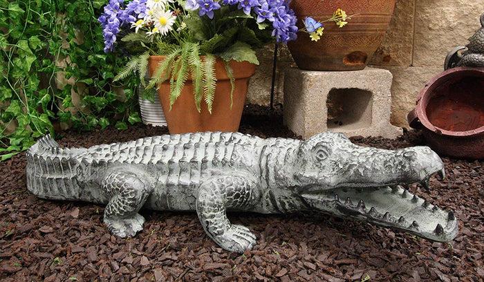 ebros gift Ebros Gift Large 32" Long Aluminum Metal Realistic Snapping Alligator 'Gargantuan' Garden Greeter Accent Statue Lake Home Patio Pool Exotic Decor of Alligators Crocodile Gator Decorative Sculpture