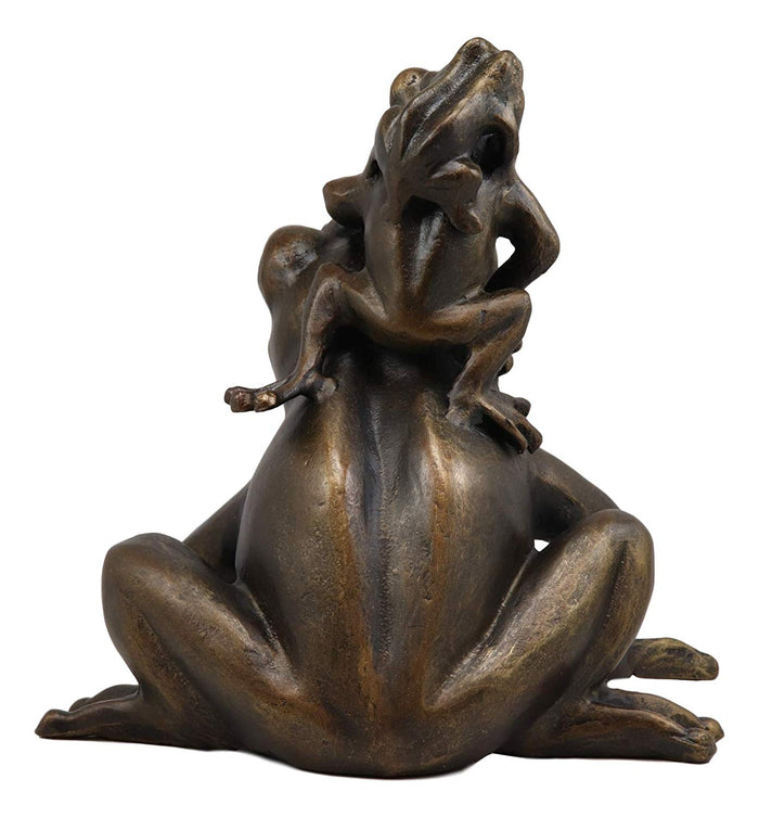 Ebros Gift Ebros Gift Large 9.75" Tall Aluminum Metal Whimsical Tiki Trio Frog Family On Acrobatic Piggyback Garden Statue Zen Feng Shui Frogs Home Garden Patio Pool Pond Decorative Sculpture