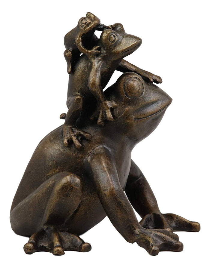Ebros Gift Ebros Gift Large 9.75" Tall Aluminum Metal Whimsical Tiki Trio Frog Family On Acrobatic Piggyback Garden Statue Zen Feng Shui Frogs Home Garden Patio Pool Pond Decorative Sculpture