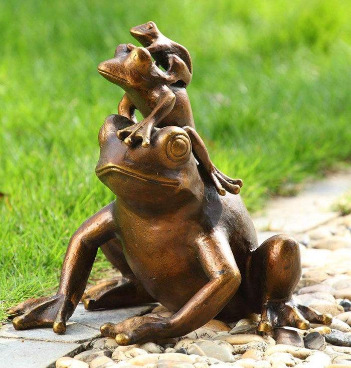 ebros gift Ebros Gift Large 9.75" Tall Aluminum Metal Whimsical Tiki Trio Frog Family On Acrobatic Piggyback Garden Statue Zen Feng Shui Frogs Home Garden Patio Pool Pond Decorative Sculpture