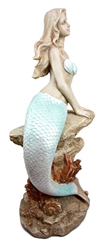 Ebros Gift Ebros Gift Large Aquamarine Goddess Mermaid Maiden Sitting On Sea Rock Figurine 17.75"H