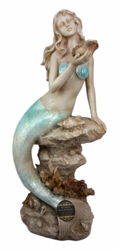 Ebros Gift Ebros Gift Large Aquamarine Pretty Goddess Mermaid Listening To Ocean Sconce Figurine 17"H