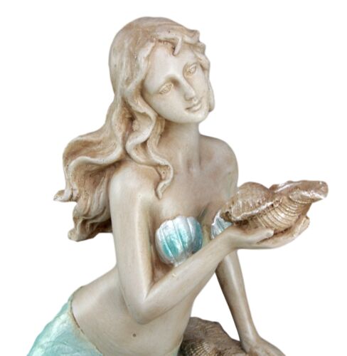 Ebros Gift Ebros Gift Large Aquamarine Pretty Goddess Mermaid Listening To Ocean Sconce Figurine 17"H