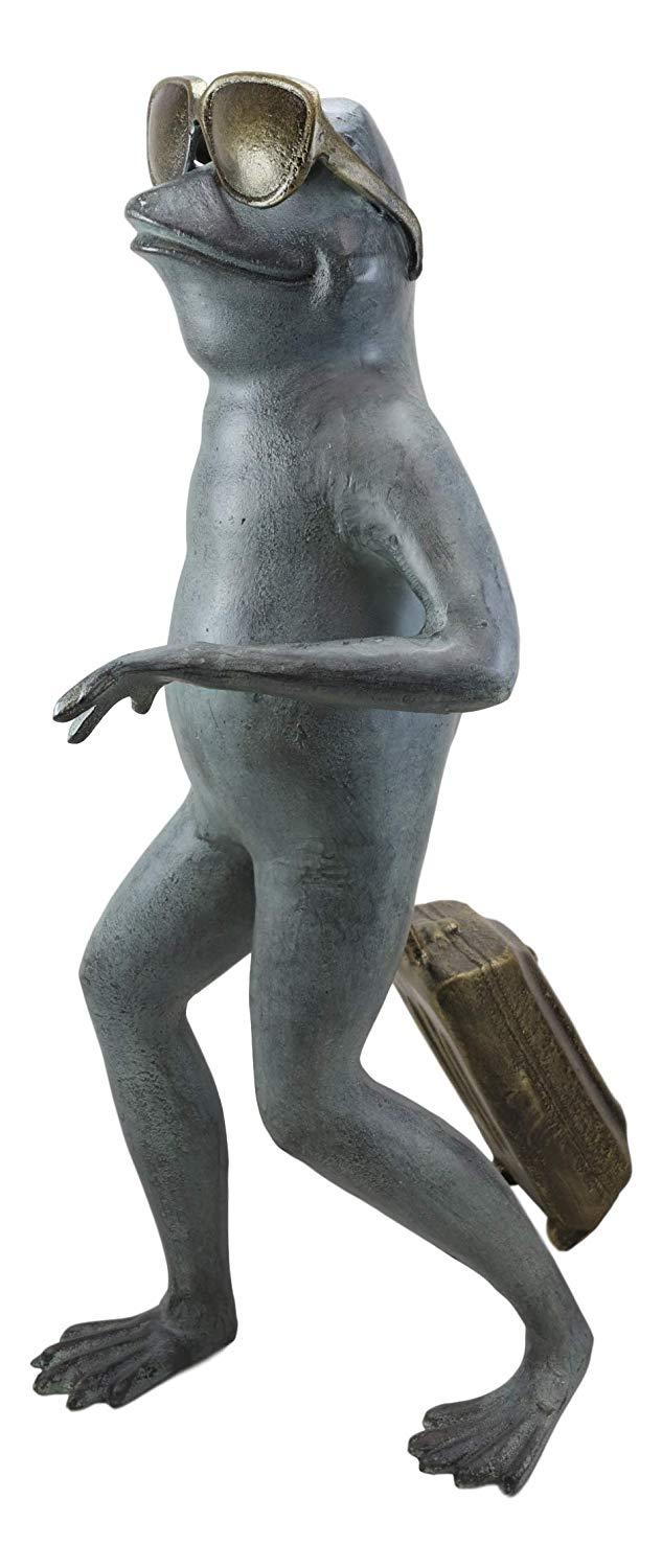Ebros Gift Ebros Gift Large Cast Aluminum Metal Whimsical Airport Travel Frog With Shades And Carry On Suitcase Garden Statue 21.25" Tall Pond Frogs Patio Pool Lawn Decorative Sculpture