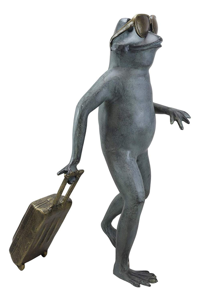 Ebros Gift Ebros Gift Large Cast Aluminum Metal Whimsical Airport Travel Frog With Shades And Carry On Suitcase Garden Statue 21.25" Tall Pond Frogs Patio Pool Lawn Decorative Sculpture