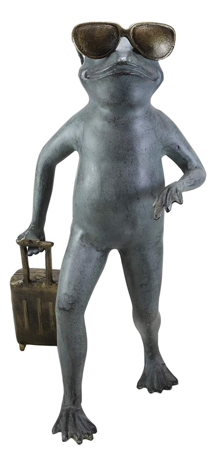Ebros Gift Ebros Gift Large Cast Aluminum Metal Whimsical Airport Travel Frog With Shades And Carry On Suitcase Garden Statue 21.25" Tall Pond Frogs Patio Pool Lawn Decorative Sculpture