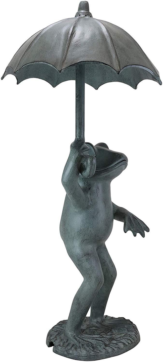 Ebros Gift Ebros Gift Large Cast Aluminum Metal Whimsical Rainy Day Fable Frog With Umbrella Garden Water Spitter Statue 30.25" Tall Pond Frogs Fairy Tale Patio Pool Lawn Decorative Sculpture