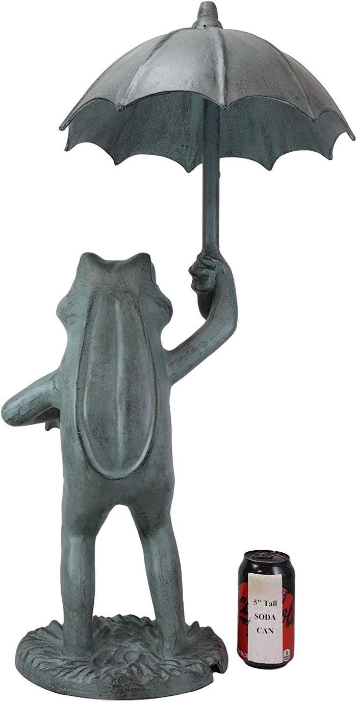 Ebros Gift Ebros Gift Large Cast Aluminum Metal Whimsical Rainy Day Fable Frog With Umbrella Garden Water Spitter Statue 30.25" Tall Pond Frogs Fairy Tale Patio Pool Lawn Decorative Sculpture
